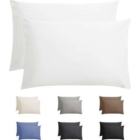 Taie d'oreiller 100% Coton 60x70 cm - Lot De 2 - Housse de Coussin 60x70 cm - Ouverture Portefeuille - Blanc (1/5)