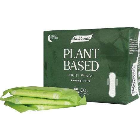 Compresas nocturnas con alas, largas, 9 unidades, de origen vegetal. (1/5)