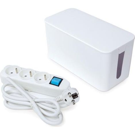 Bloc Multiprise - 3 Prises Terre Française - 3500 W - 250 V - Câble 1.5 M - Boîte De Rangement Intégrée - Blanc (1/5)