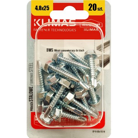 Vis Autoperceuses Pour Tôle Klimas, 4.8 x 25 mm, Tête Hexagonale, Blister 20 Pièces (1/5)