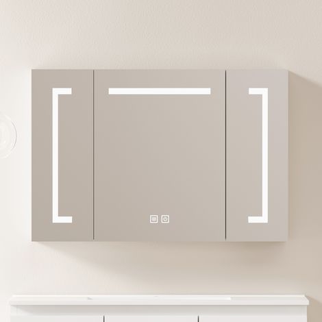 Mobiletto con specchio a LED elegante da 90 cm, mobiletto mobile – Mobiletto con specchio e vano contenitore per bagno, soggiorno e camera da letto