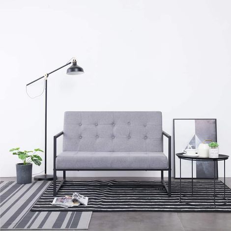 Canapé-lit 2 places avec accoudoirs, tissu gris clair et pieds en acier, 114 x 78 x 81 cm - PANGIVO (1/5)