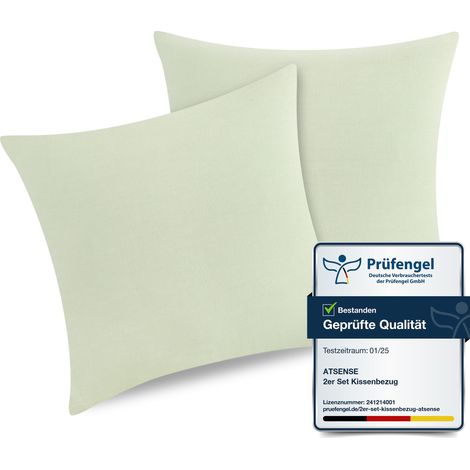Taie Oreiller 80x80 Cm,Taie d'oreiller Lot De 2, 100% Coton Lavé, Housse Coussin avec Fermeture Eclair, Doux Resistant Et Confortable,Vert Sauge Taie (1/5)