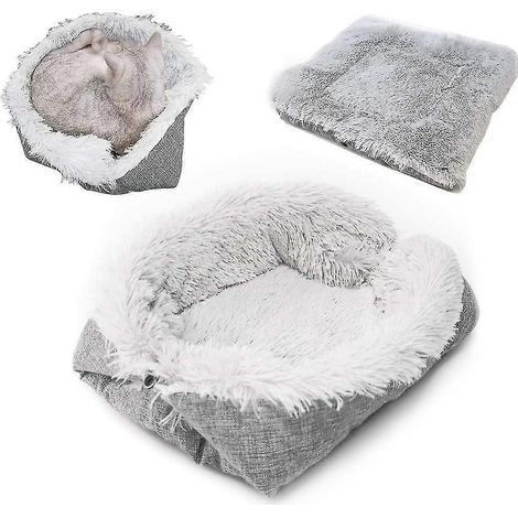 Lit pour chat lavable 2 en 1, lit en peluche doux et confortable, canapé moelleux pour chat (1/4)