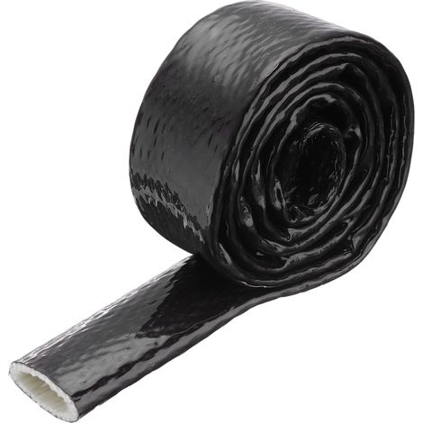 1-3/16" ID 5 pieds Chaleur Blindé Feu Manchon Silicone Enduit Fibre Verre Ruban, pour Automobile Tuyau Lignes Fils Électrique Câblage, Gaine Thermique Protection, Noir (1/5)