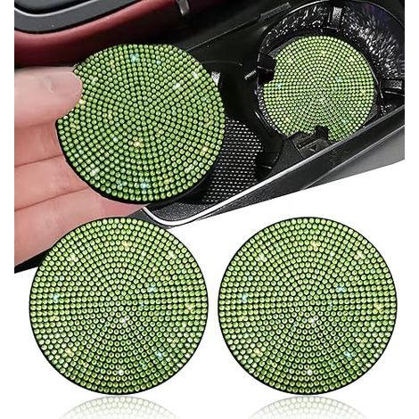 Lot de 2 sous-verres pour porte-gobelet de voiture, 7 cm (2,75 pouces), antidérapants et antichoc, universels et tendance, pour l'intérieur de votre véhicule (2 pièces, vert clair). (1/3)
