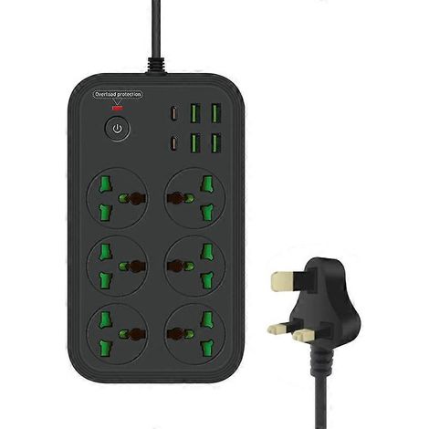Prise multifonctionnelle ignifugée T24 2 m 3000 W à 6 broches + PD + 4 ports USB avec interrupteur