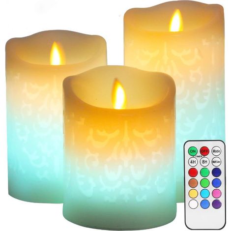 Bougie LED à changement de couleur, motifs sculptés, bougie sans flamme en cire véritable avec mèche mobile et télécommande pour décoration de mariage (1/5)