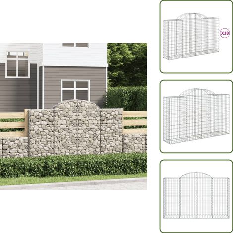 Gabionen mit Hochbogen 18Stk. 200x50x120/140cm Verzinktes Eisen - Gabionen - Gabionenwand - Gartendekoration - Gartenzubehör - Zaun (1/5)