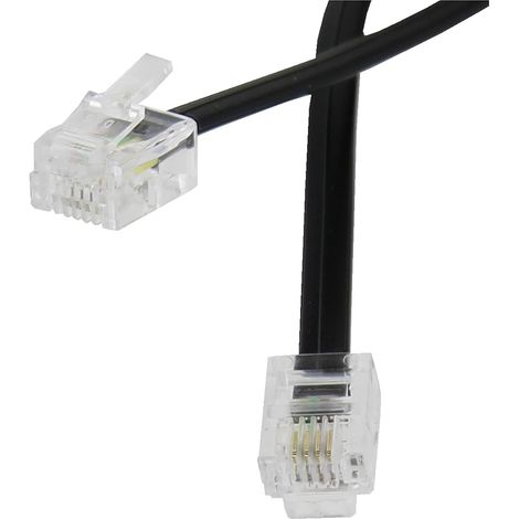 1 Câble RJ11, 4 Mètres, Plat, Noir, Pour Modem, Prise Téléphonique, Filtre ADSL (1/5)