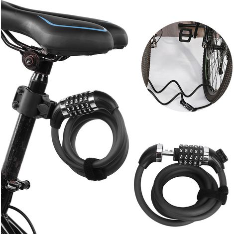 Câble de sécurité vélo à code 5 chiffres, antivol pour VTT et vélo électrique (1.8 m) (1/5)