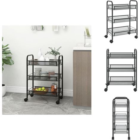 Chariot de cuisine à 3 niveaux Noir 46x26x64 cm Fer - Chariot De Cuisine - Chariot Multifonctionnel - Rangement Cuisine - Organisation Intérieur - Panier Pliable (1/5)