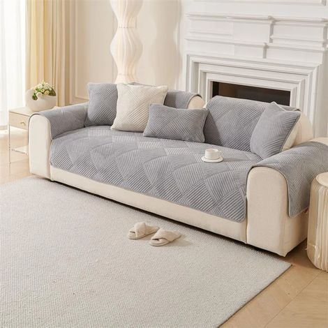 Housse de canapé 4 places épaisse et antidérapante, protection de meuble 90x210 cm, tapis de canapé gris clair (1/5)