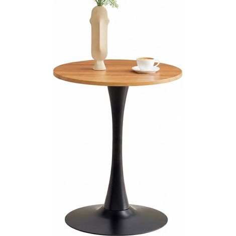 ELVMI Table de Salle à Manger Ronde avec Pied Central en Métal, Plateau MDF Effet Bois, pour Salon, Noir (1/5)