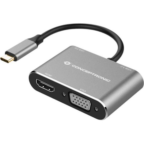 CONCEPTRONIC 4-1 Dock USB-C-HDMI/USB-A/VGA/100WPD 15cm gr (DONN16G)