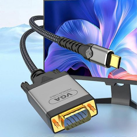 Câble USB-C vers VGA pour étendre l'affichage sur grand écran avec une résolution de 1080p. (1/4)