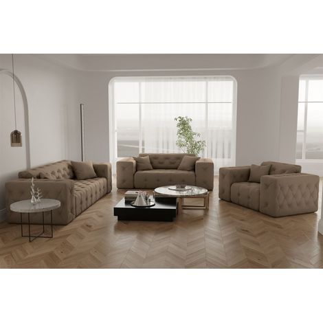 Sofaset Designersofa CHANTAL 3-2-1 in Stoff Opera Velvet Taupe (1/5)