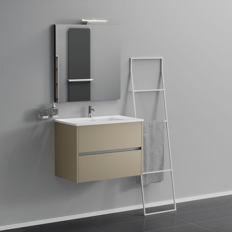 Inda - Badezimmerschrank 2 Schubladen L.80 mit Spiegelwaschbecken und Lampe - matt Terra di Luna