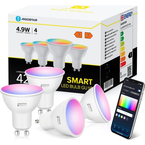 Ampoule Alexa GU10 SL2, Lampe intelligente 4,9 W, Lampe WiFi LED RGBCCT 2700-6500 K, Dimmable, 26 modes de scène, Contrôle via application, Compatible avec Alexa/Google Home, Aucun hub nécessaire, 4 p (1/5)