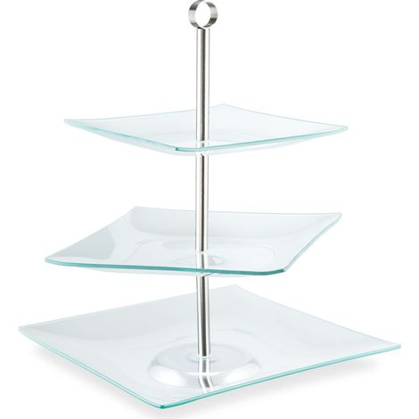 Alzata per torte a 3 piani design senza tempo per dolci 30 x 30 x 45 cm in vetro trasparente 130007864