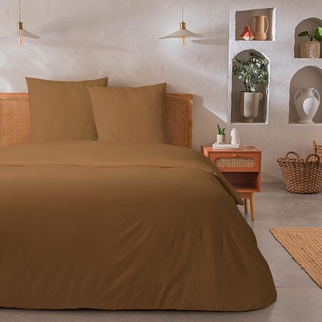 Parure de lit 2 personnes unie effet lin 240x220cm (1/5)