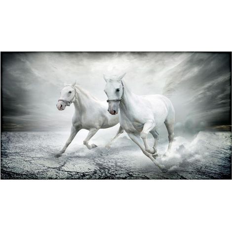 Lupia Quadro Moderno, Vetro Acrilico Plexy, Facile da appendere, da parete, stampa con Colori intensi, prodotto in Italia, 100x150 cm CAVALLI BIANCHI (1/4)