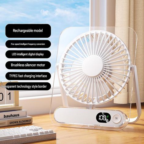 Mini Ventilateur de Bureau Portable H8 Transparent – Ventilateur USB Rechargeable Haute Vitesse Silencieux Ultra Fin pour Bureau, Chambre et Ordinateur 1 Pièce, Blanc (1/4)