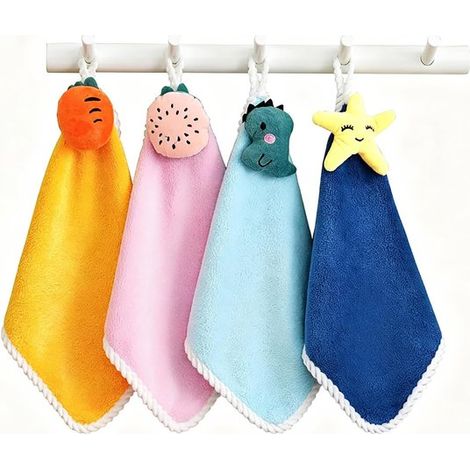 Serviettes de cuisine et de salle de bain - ensemble de 4 serviettes en coton doux avec boucles de suspension - convenant aux enfants et aux adultes (1/5)