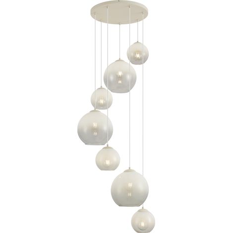 QAZQA Art-Deco-Hängelampe Beige mit weißem Glas 7-flammig -