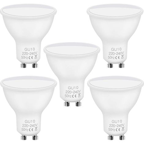 Ampoules GU10 LED,5Pcs GU10 LED 5W Equivalente Ampoule incandescence 40W Ampoule Halogène 50W,220-240V,450LM,Blanc Froid 6500K,120° Larges Faisceaux,Ampoules LED Spot,Pas Dimmable (1/5)