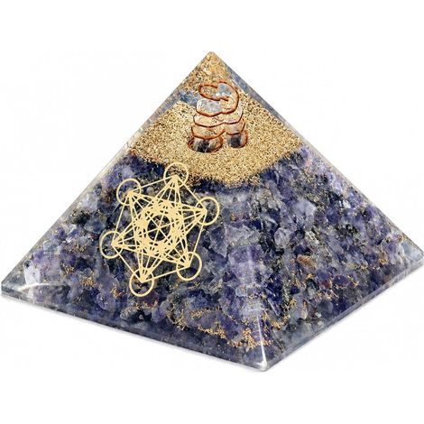 Pyramide orgonite en agate bleue avec cube de Métatron