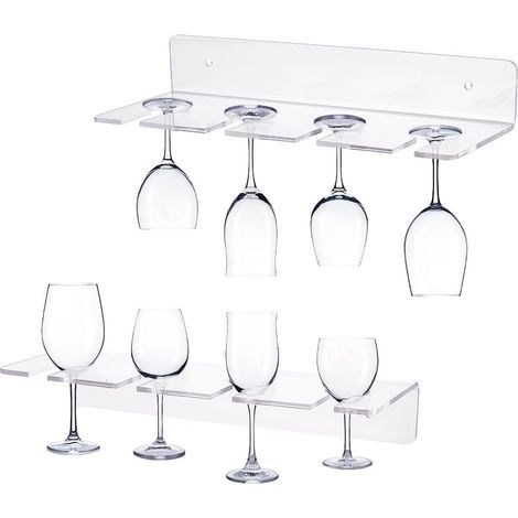 LAOA 2er-Pack Wandmontierte Acryl-Weinglashalter, Transparentes Weinglas-Präsentationsregal, Wandmontierter Champagnerhalter, Unterbau-Weinglas-Aufbewahrungsregale, für Bar und Restaurant (1/5)
