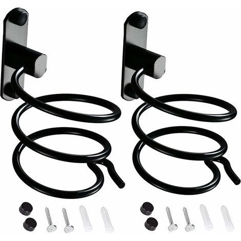 Support de sèche-Cheveux Mural Support de Lisseur Aluminium Support Mural pour Organisateur de Sèche-Cheveux Porte Sèche Cheveux pour Hôtel, Salle de Bains, Salon de Coiffure Noir (1pcs) (1/4)