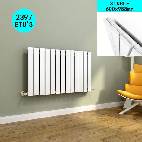ELEGANT 600 x 988 mm White Horizontal Column Designer Rads Single Panel Radiator Heater + White Thermostatic Radiator Valves (1/5)