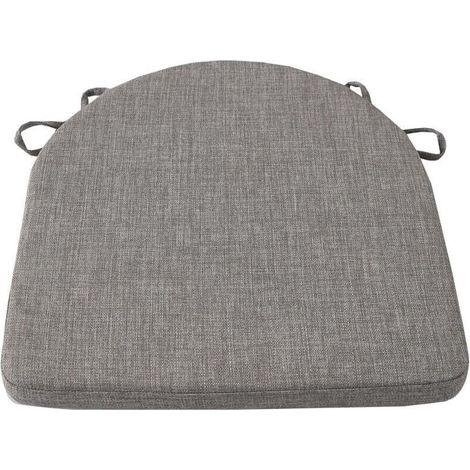 Coussin de chaise de salle à manger avec sangles et fond antidérapant, 42 x 42 x 3,8 cm, gris.