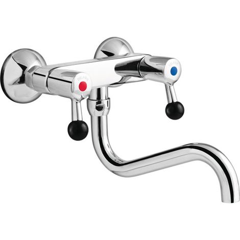 Mélangeur mural orientable de 60 L/min avec bec orientable par-dessous, diamètre Ø22 mm, longueur 200 mm (1/2)