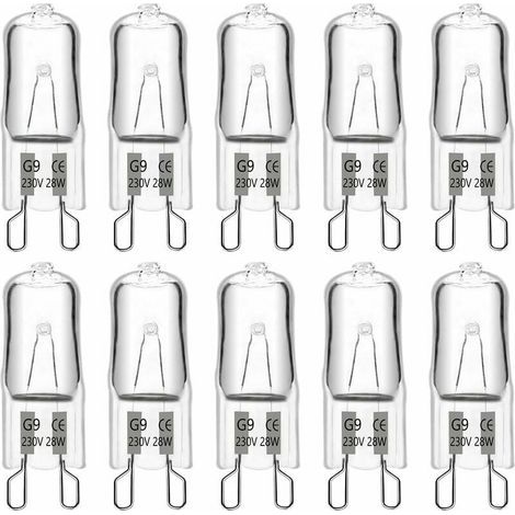 Ampoule halogène G9 28 W 230 V, 370 lm 2700 K blanc chaud à intensité variable, ampoules à capsule G9, pour lustres, éclairages de paysage, appliques murales, éclairage d'armoire, lot de 10 (1/5)