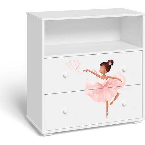 Comodino per bambini PIXY bianco con due cassetti, 82x80 cm (1/3)