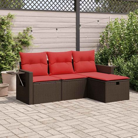 vidaXL 4 Piece Garden Sofa Set with Cushions Brown Poly Rattan (1/5)
