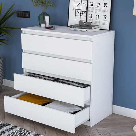 Cómoda Gorle, 4 cajones, apertura deslizante, cierre deslizante, 80x47x98h cm, blanco (1/5)