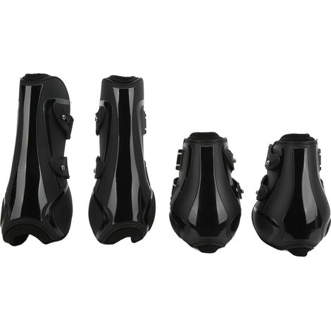 4 pièces de protection de jambe de cheval, coque en PU, bottes avant et arrière respirantes pour toutes les conditions météorologiques, noir L (1/5)