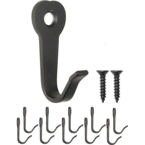 Ecleanfy - 40 x 22 mm, noir,Lot de 10 crochets classiques pour vestiaires, crochets en fer, crochets métalliques, crochets pour photos, style vintage maison de campagne rétro, (1/5)