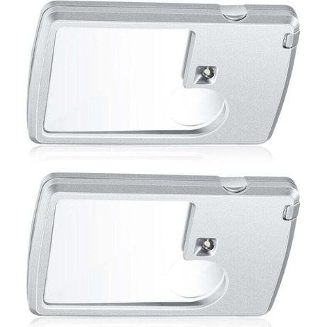 Loupe de poche Ulisem avec éclairage, lot de 2, grossissement 3x et 6x, loupe pour carte de crédit avec éclairage, mini-loupes pour lecture, bijoux, expériences, sondages, menus et voyages.