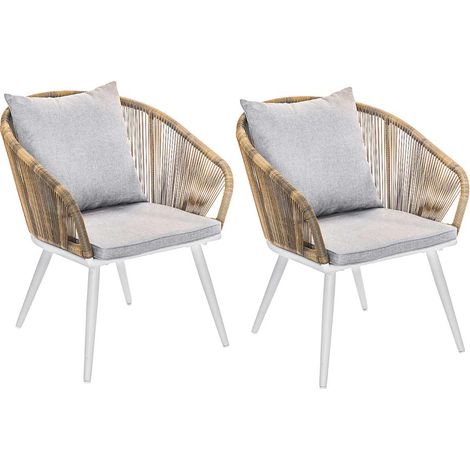 Lot de 2 Fauteuil de jardin en résine tressée structure alu blanc + coussin chiné gris/beige Maldives - Jardiline (1/5)