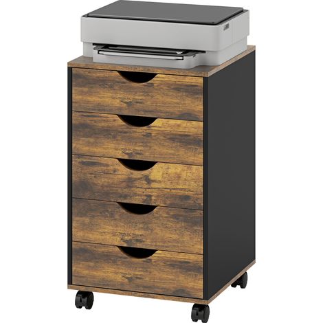 Caisson bureau mobile roulettes 5 tiroirs bois, 40x40x67 cm, marron (1/5)