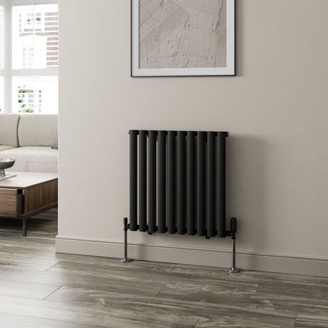 Black Oval Column Designer Radiator Vertical Horizontal 600 x 600mm Single Panel