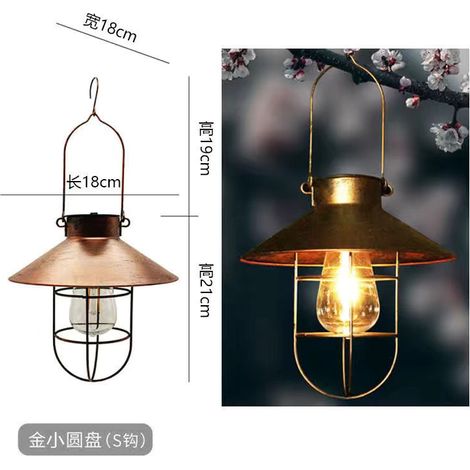Retro-Solar-Hängelampe aus Eisen, wasserdichte Außenleuchte für Hof, Garten, Balkon, Villa, Camping, Landschaftsleuchter, 18 cm Durchmesser, Bronzeleuchter (S-Haken) (1/5)
