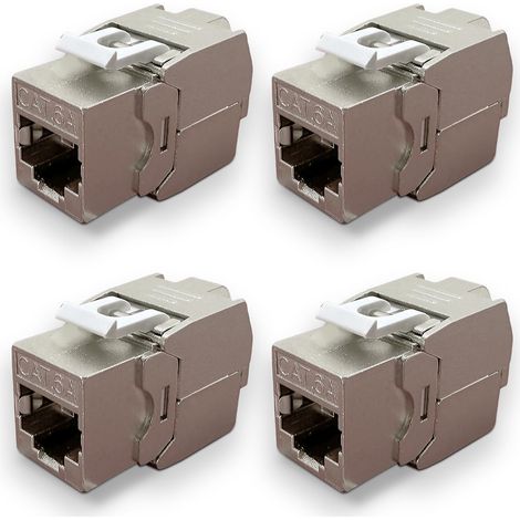 Lot de 4 Embases Keystone RJ45 Cat6a FTP sans outil – Connecteurs blindés métal zinc nickelé –10 Gbps 500MHz – Blindé FTP – Repérage T568 A/B AWG22 – 26 avec serre-câble (1/5)