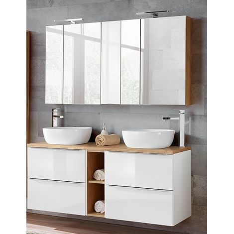 Ensemble meuble vasques à poser + Armoire miroir - 140 cm - Elise White - Livraison gratuite