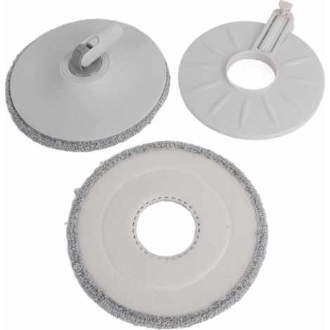 Set de serpillière rotative blanc-gris à séparation eau propre/sale, essorage sans les mains, usage sec/humide, 2 lingettes, racloir intégré. (1/5)
